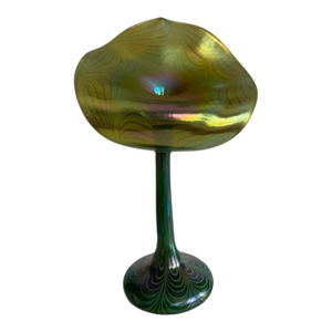 Orient & Flume Iridescent Art Glass Pulled Feather Jack in the Pulpit Vase 1980