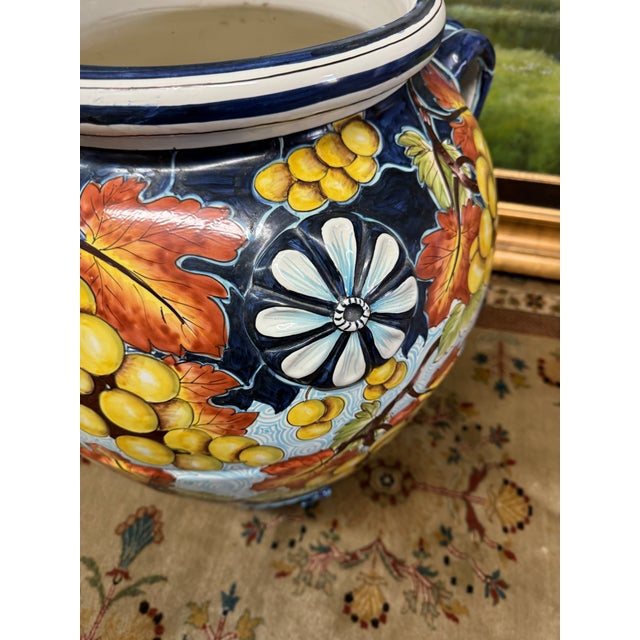 Contemporary Hand Painted Italian Majolica Urn For Sale - Image 3 of 12