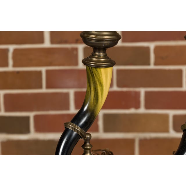 1970s Chapman Faux Horn and Brass Table Lamps - a Pair For Sale - Image 11 of 12