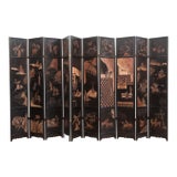 Monumental Black & Gold 10-Panel Coromandel Screen For Sale