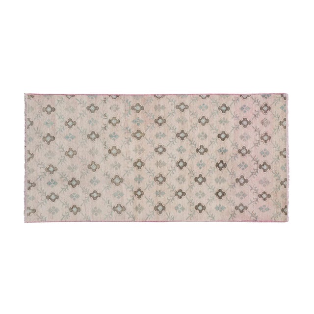 Vintage Tan Oushak Carpet 4'9" X 9'4" 57.5" x 112.2" / 146 x 285 Cm Hand woven with high quality pure wool Excellent...