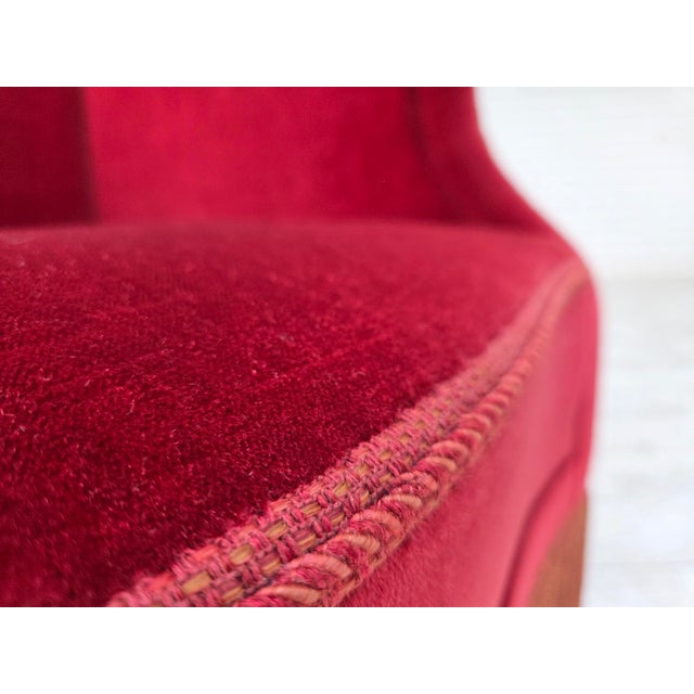 Red Danish Armchair in Velour with Ash Legs, 1960s For Sale - Image 8 of 18