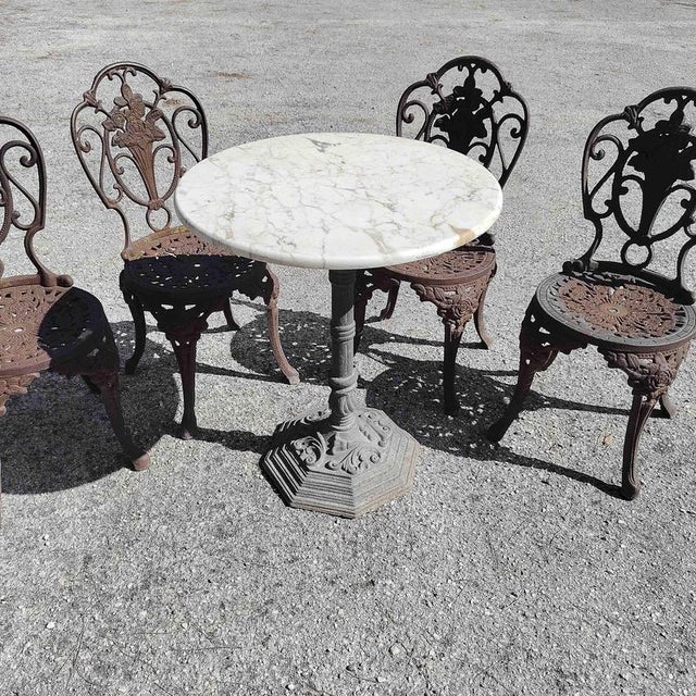 Metal Cast Iron Patio Garden Table and Chairs, Set of 5 For Sale - Image 7 of 18