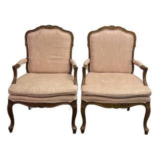 Vintage Louis XV Upholstered Fauteuil Armchairs - A Pair For Sale
