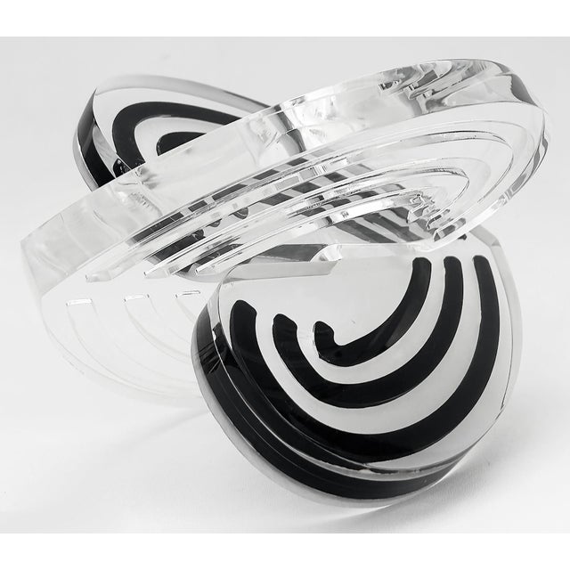 Interlocking Hearts Striped Lucite "Love Sculpture" by Artist Michael Gitter Offered for sale is a medium interlocking...