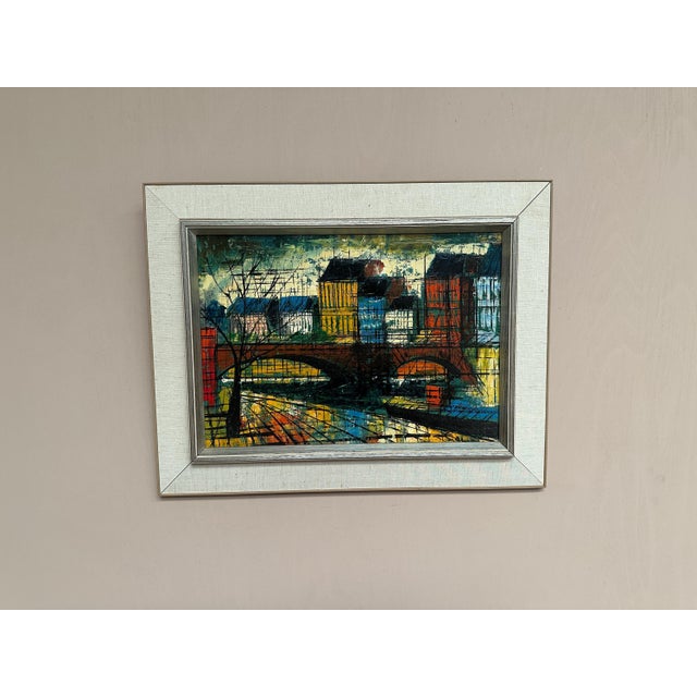 Mid-Century Modern Sigma, City Motif with Bridge, 1960s, Oil on Canvas, Framed For Sale - Image 3 of 18