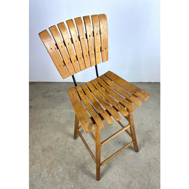 Arthur Umanoff Mid Century Arthur Umanoff Style Slatted Wood Bar Stool by Nevco For Sale - Image 4 of 12