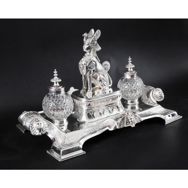 This is a wonderful, large antique Victorian Egyptian revival inkstand by the Sheffield silversmith Henry Wilkinson & Co,...
