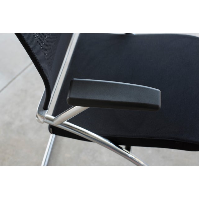 Metal Technical Chromed Steel Desk Armchairs with Black Upholstery, 1980s, Set of 8 For Sale - Image 7 of 17