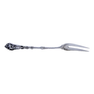 Silver Pickle Serving Fork with Two Prongs and Two Birds on Basket For Sale