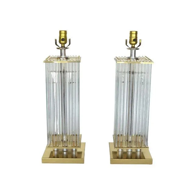 Brass Pair of Sciolari Brass and Glass Rod Table Lamps For Sale - Image 8 of 8