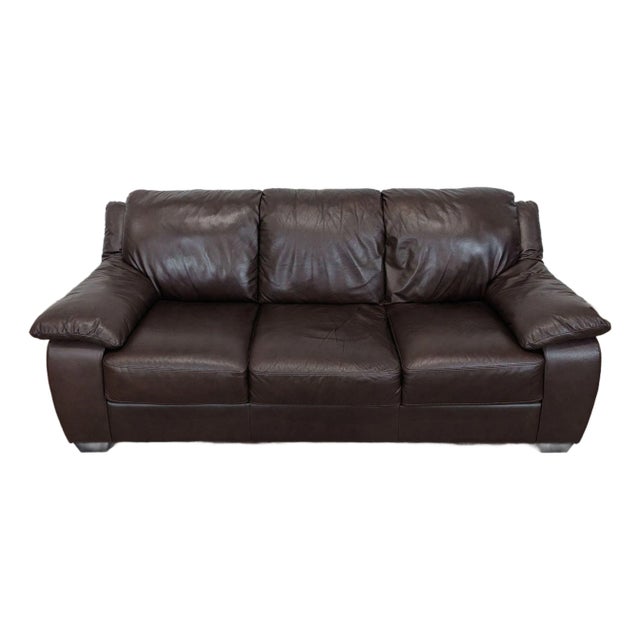 Natuzzi Classic Leather 3-Seat Sofa For Sale