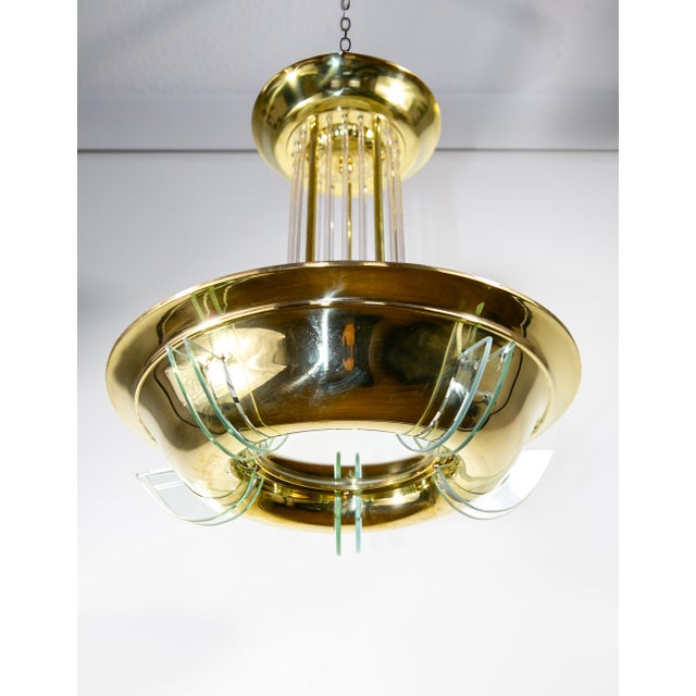 Gold Art Deco Modernist Ceiling Lamp with Glass Rods, France, 1930 For Sale - Image 8 of 12
