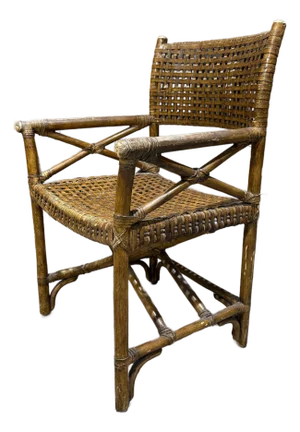 McGuire Antalya Directors Arm Chair Rattan Laced Rawhide Woven Leather