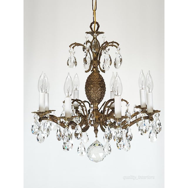 Antique 8 Light Petite Shimmering Pineapple Brass Cut Lead Glass Chandelier~ Rewired ~ Restored ~ Rejuvenated ~ Ready to Hang ~ For Sale - Image 10 of 12