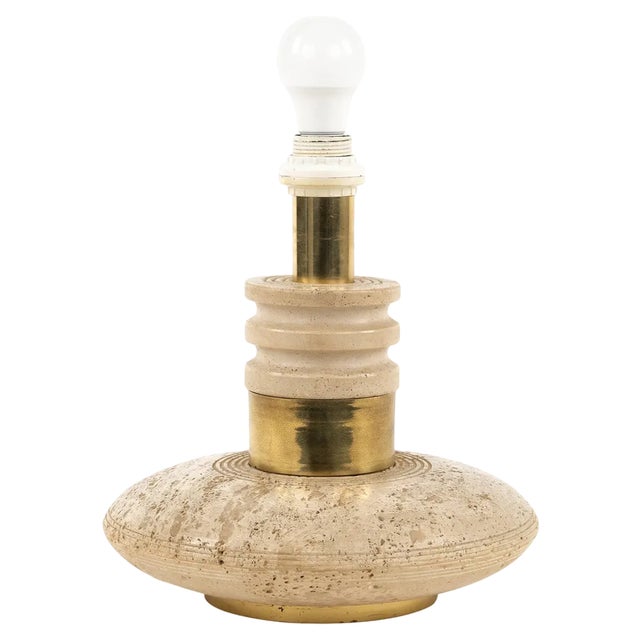 Mid-Century Table Lamp in Travertine and Brass in the style of Fratelli Mannelli, Italy, 1970s For Sale