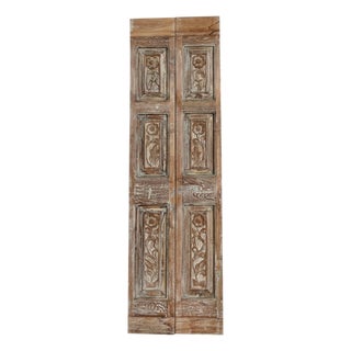 Antique 6-Panel Carved Wood Sliding Barn Door | Rustic Farmhouse Accent 80x24 For Sale