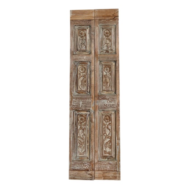 Antique 6-Panel Carved Wood Sliding Barn Door | Rustic Farmhouse Accent 80x24 For Sale