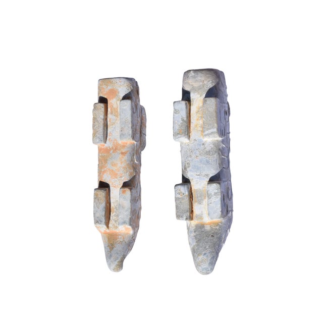 Gray Pair of Archaic-Style Carved Stone Mythical Beast Figures For Sale - Image 8 of 8