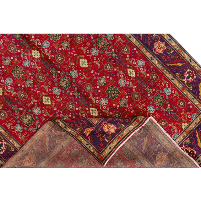 Persian Vintage Persian Tabriz Handmade Red Floral Wool Rug For Sale - Image 3 of 12