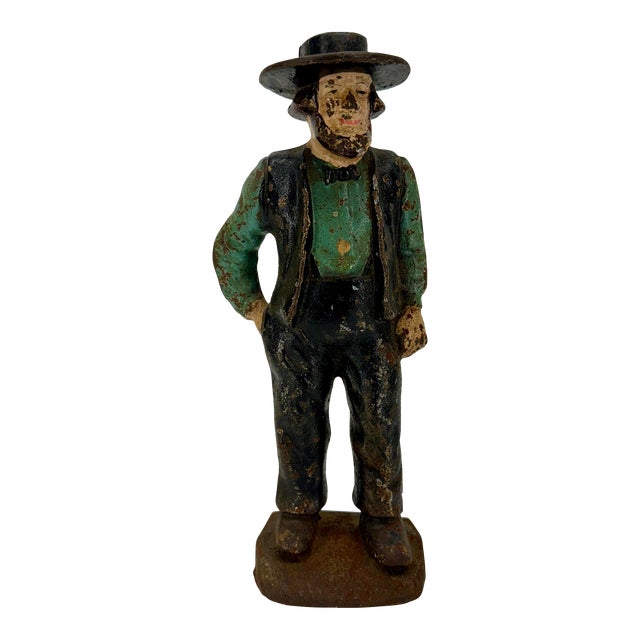 Vintage American Amish Man Cast Iron Door Stopper, Circa 1920-40´s For Sale