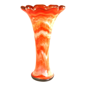 Vintage Murano Style Orange and White Swirled Swung Vase