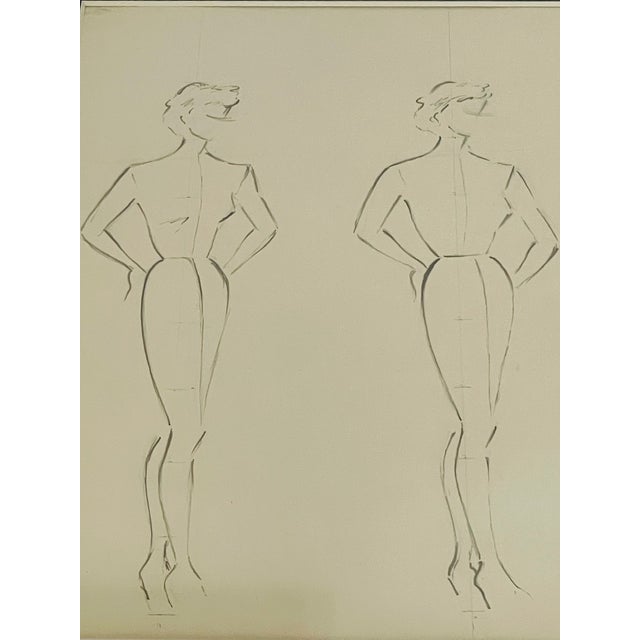 1950s Vintage, Signed, Framed, Pencil Sketches by Berthe Duquaine, 1951 For Sale - Image 5 of 18