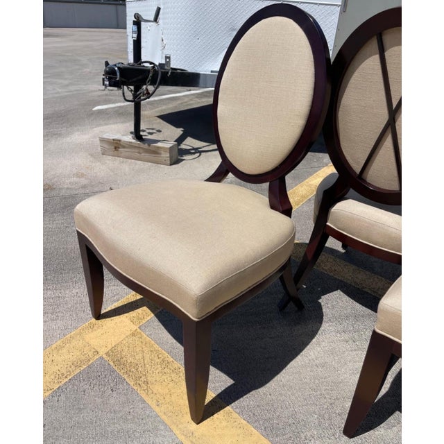 Barbara Barry for Baker Oval X Back Linen Upholstery Dining Chairs, Set of 6 For Sale - Image 11 of 11
