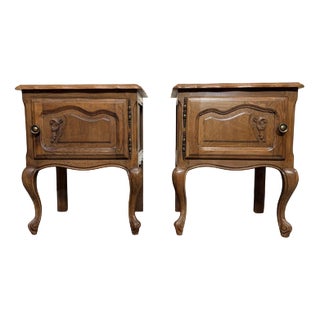 Louis XVI Style Carved Oak Nightstands, Set of 2 For Sale