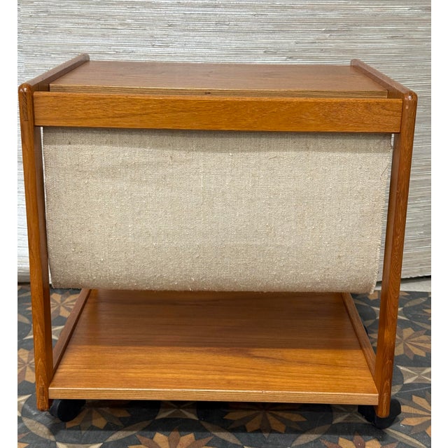 Mid-Century Modern Mid-Century Modern Two-Tier Side Table With Magazine Rack | Wood & Cloth Sling For Sale - Image 3 of 6