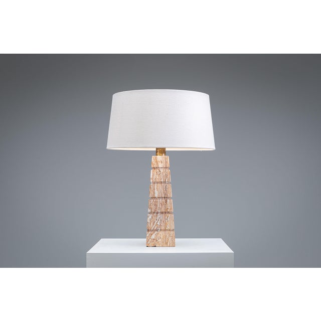 Geometric Pyramid Table Lamp in Travertine-Onyx, 1970s For Sale - Image 4 of 15