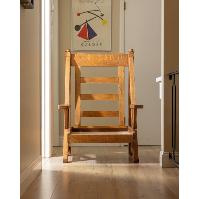 Wood Antique Arts & Crafts Mission Quarter-Sawn Oak High-Back Lounge Chair For Sale - Image 7 of 16