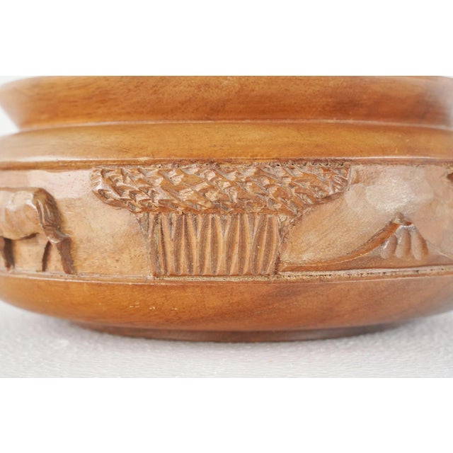 Vintage Asian Hand Carved Wooden Serving Bowl With Lid For Sale - Image 6 of 10