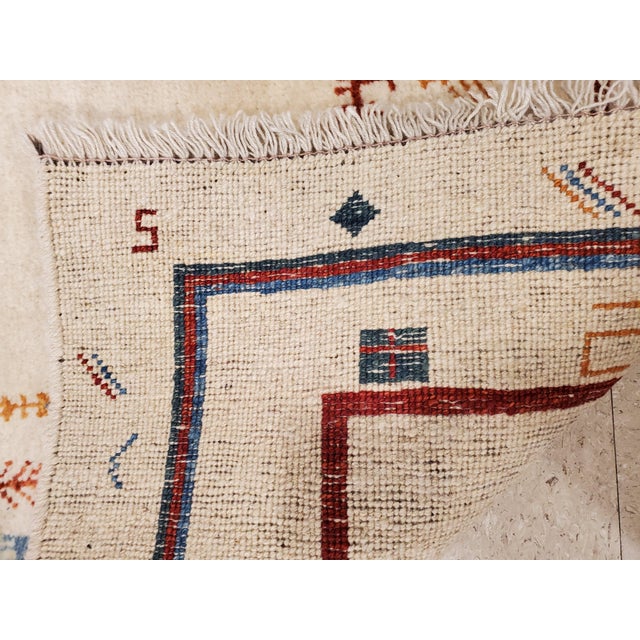 Vintage Persian Gabbeh Rug, Handmade Oriental Rug, Creamy Ivory, Cool boarder For Sale - Image 18 of 18