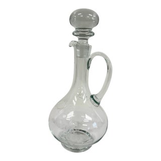 Vintage 1980s Etched Crystal Grape Vine Wine Decanter With Handle & Ball Stopper For Sale