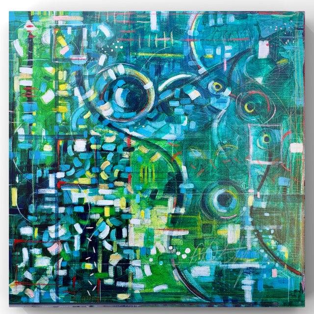 Textile "Modern Green" Abstract Acrylic Painting by Paula DeStefanis For Sale - Image 7 of 12