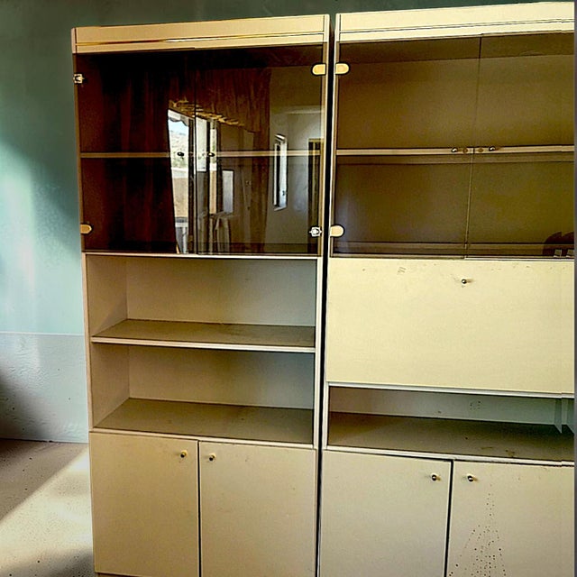 Mid-Century Modern Cream Laminate and Smoked Glass Three-Section Freestanding Wall Unit - 3 Piece Set For Sale - Image 10 of 13