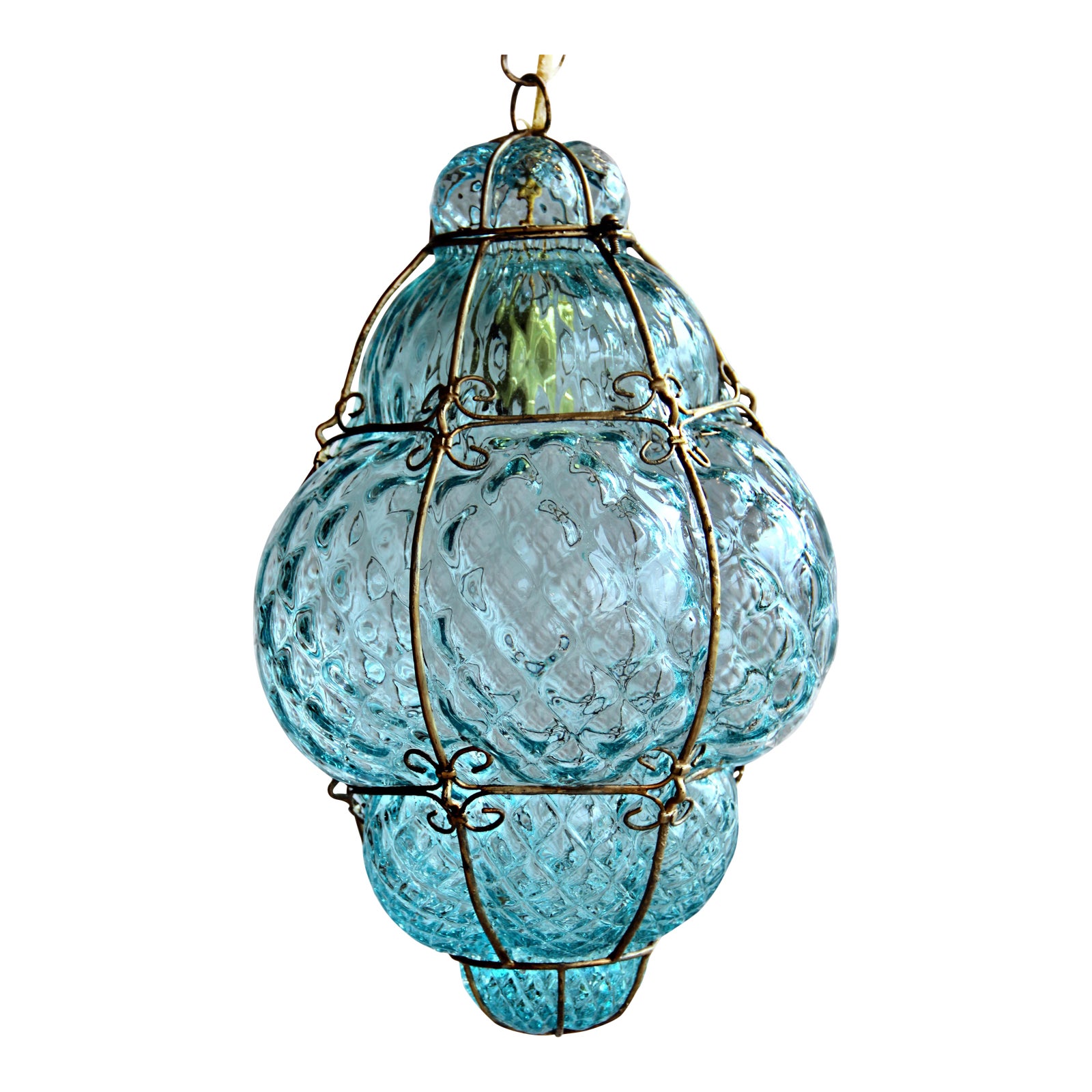 Large 22” Seguso Murano Blue Bubble Glass Pendant Chandelier Chairish