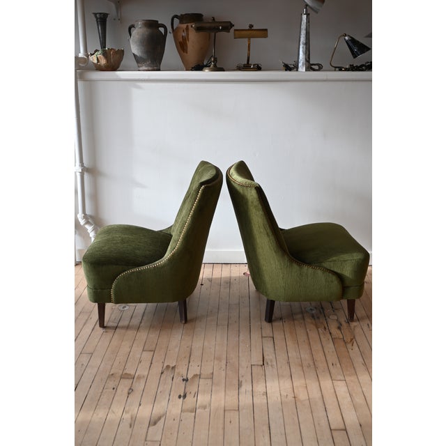 Wood Emerald Green Slipper Chairs, a Pair For Sale - Image 7 of 12