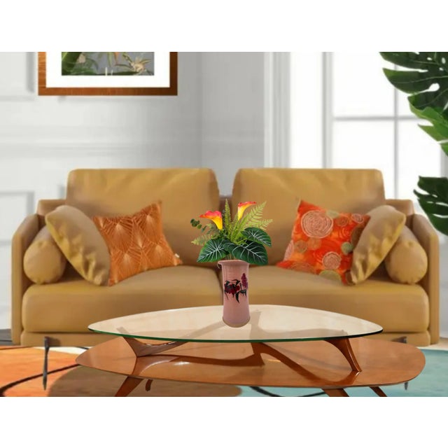 Light Pink Vintage Pottey Cylinder Vase Floral Motif For Sale - Image 8 of 17