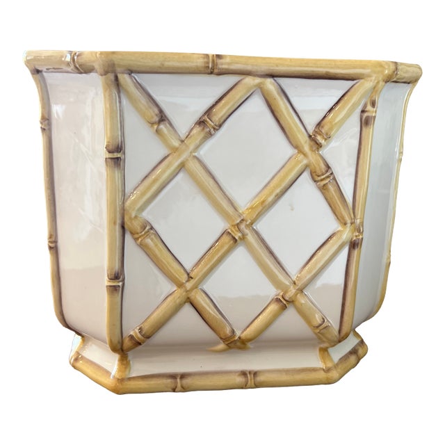 Italian Hand Painted Faux Bamboo Cachepot For Sale