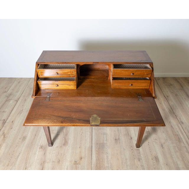 Burnt Orange Louis XVI writing desk in walnut. 18th century For Sale - Image 8 of 11