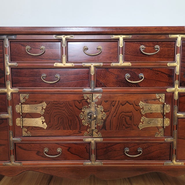 Late 20th Century Korean Apothecary Tansu Chest Cabinet Sideboard Console Credenza Campaign Style For Sale - Image 4 of 14
