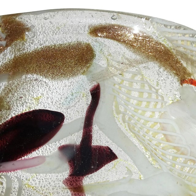 Murano Silver Leaf Confetti Cut Canes Ribbons Vintage Italian Art Glass Decorative Heart Shape Bowl For Sale - Image 9 of 13