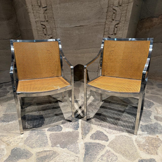 1970s Armchairs Stow Davis Mid-Century Modern Chrome & Cane Baughman Attr For Sale - Image 5 of 16