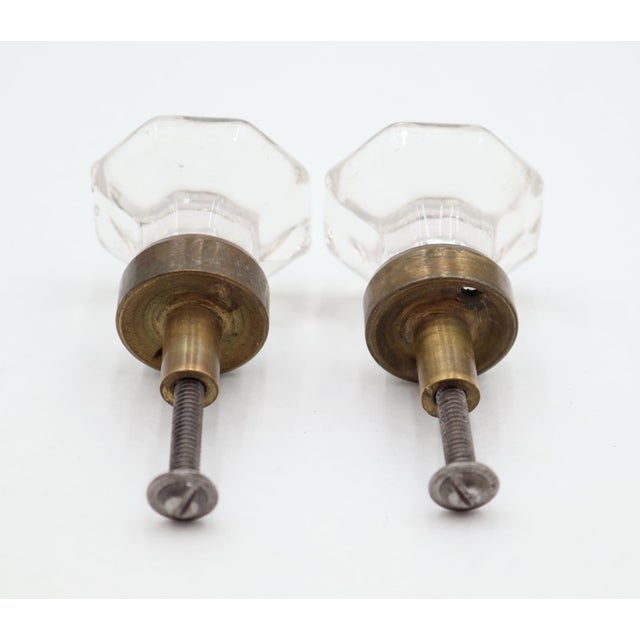 Pair of Vintage 1.25 In. Concave Octagon Clear Glass Cabinet Knobs For Sale - Image 4 of 4