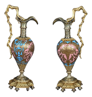 Napoleon III Bronze and Cloisonné Enamel Ewers, Mid-19th Century, Set of 2