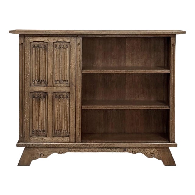 Vintage Dutch Gothic Revival Oak Barrister's Bookcase For Sale