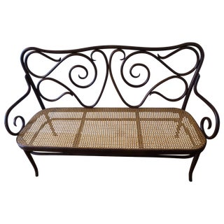 Thonet Style Bentwood Bench Settee with Cane Seat For Sale