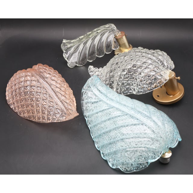 Art Decò Wall Light Trasparent Murano Glass Leave by Barovier E Toso, 1950s For Sale - Image 10 of 13